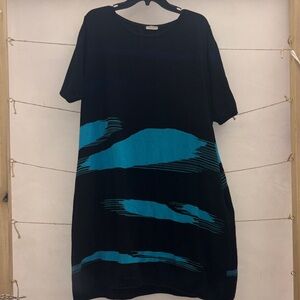 Black and Turquoise and Blue Graphic Dress